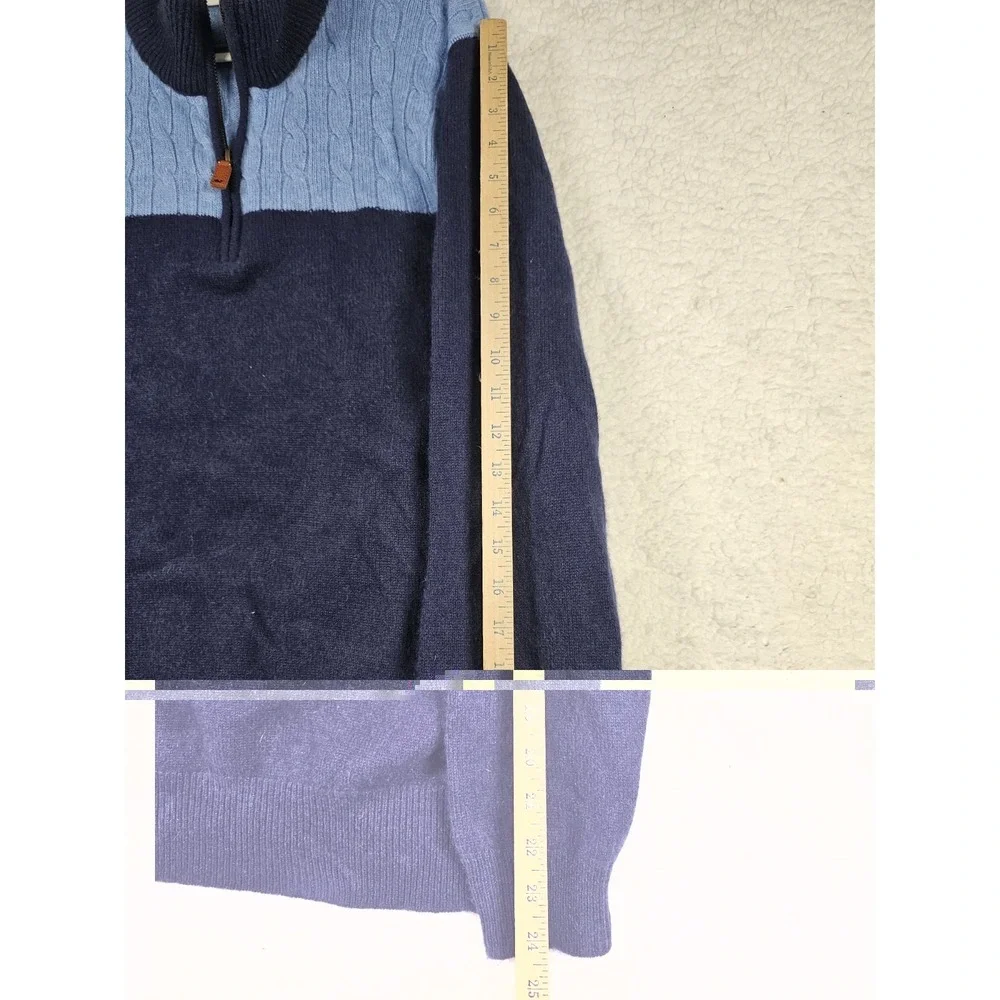 Vineyard Vines 100% Cashmere Quarter‎ Zip Sweater Mens XL Blue Cable Knit Whale